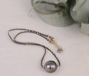 Single Tahitian Pearl Necklace with Labradorite