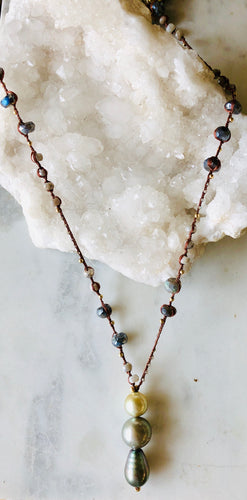 Gold South Sea Pearl and Tahitian Pearl Drop Necklace