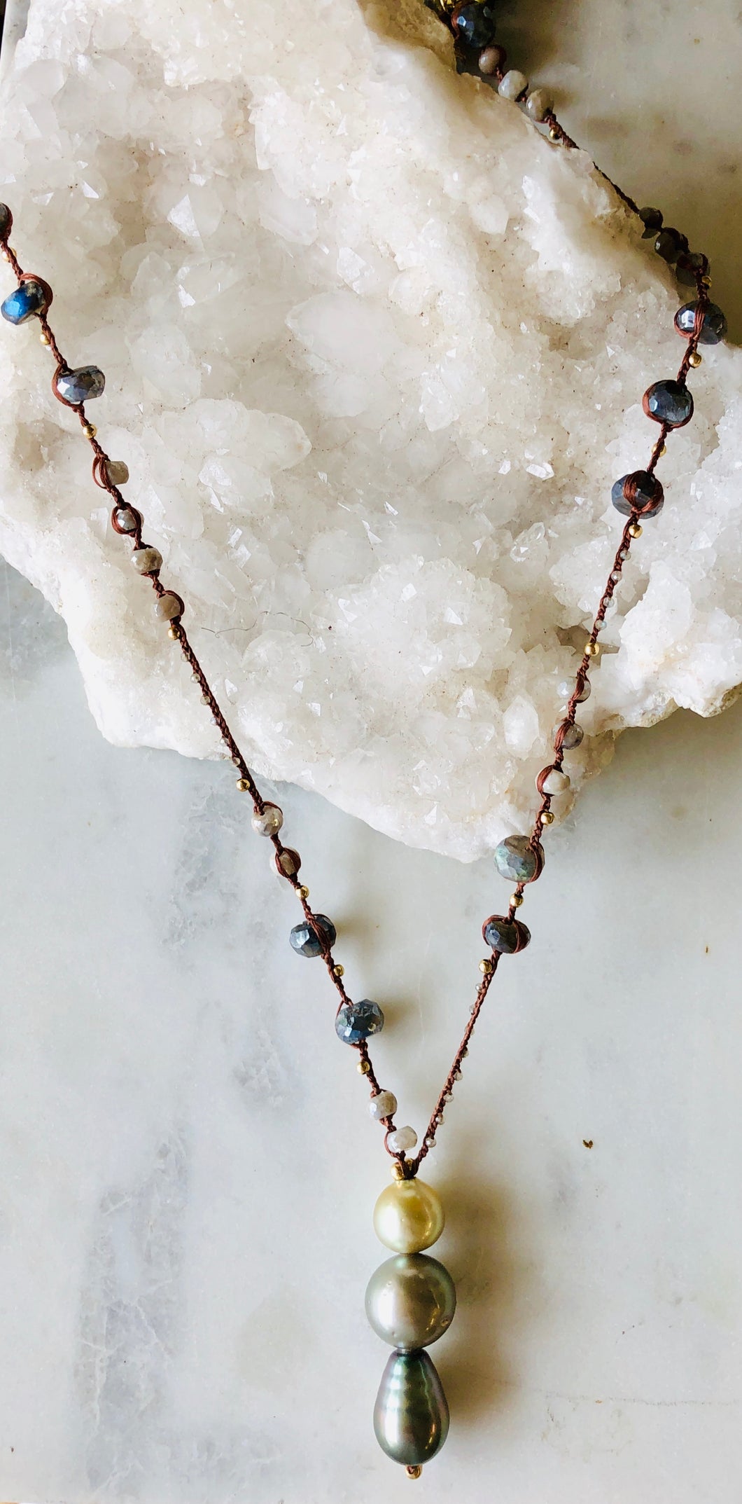 Gold South Sea Pearl and Tahitian Pearl Drop Necklace