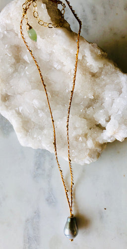 Single Drop Tahitian Pearl Necklace with Labradorite