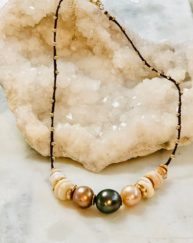 Edison & Tahitian Pearl Necklace with Maui Puka Shells