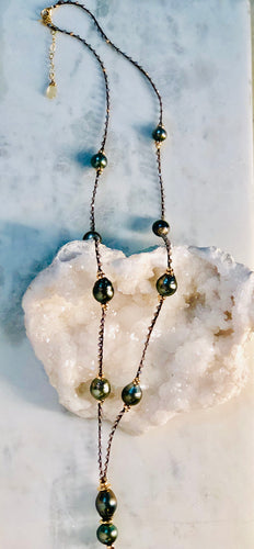 9 Tahitian Pearls Necklace with Labradorite