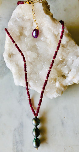 Rubies and Tahitian Pearl Necklace
