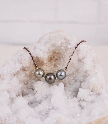 Triple Tahitian Pearl Necklace with Labradorite