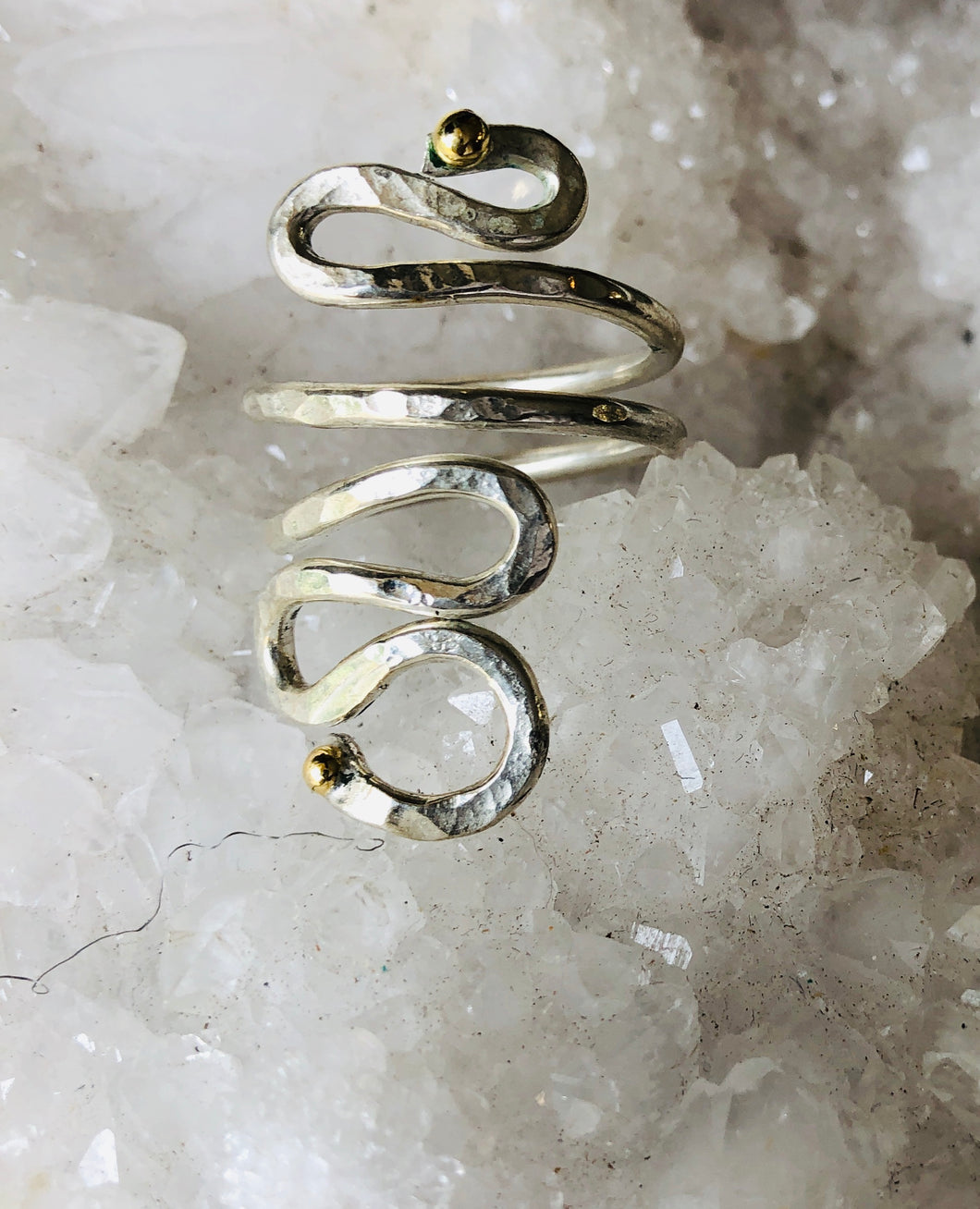 Sterling Silver Wrap Ring with 18K Gold Beads