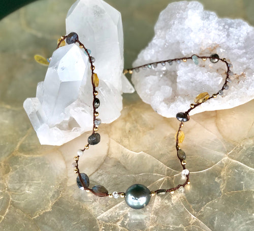 Single Tahitian Braided With Aquamarines Labradorite And Citrine