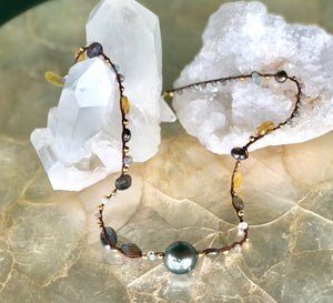 Single Tahitian Braided With Aquamarines Labradorite And Citrine